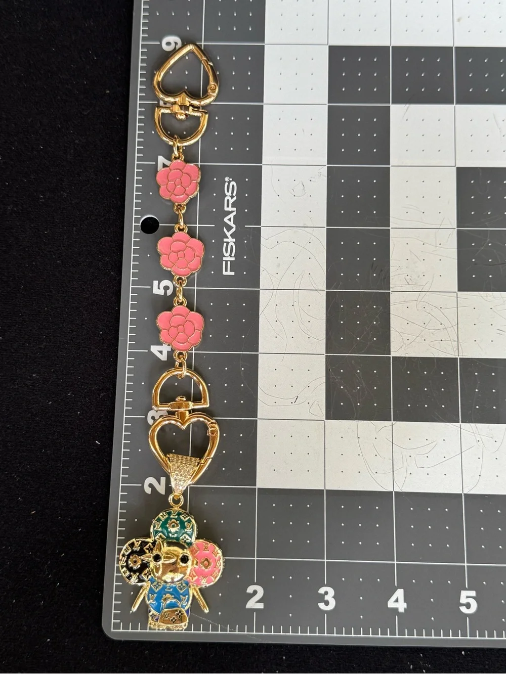 NWOT Gold Monogram Multicolor Mascot Bag Charm Extender Pink Camellia Key chain